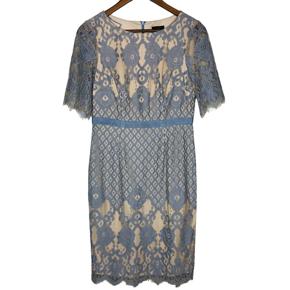 Adrianna Papell Georgia Lace Short Sleeve Dress Blue Size 4
